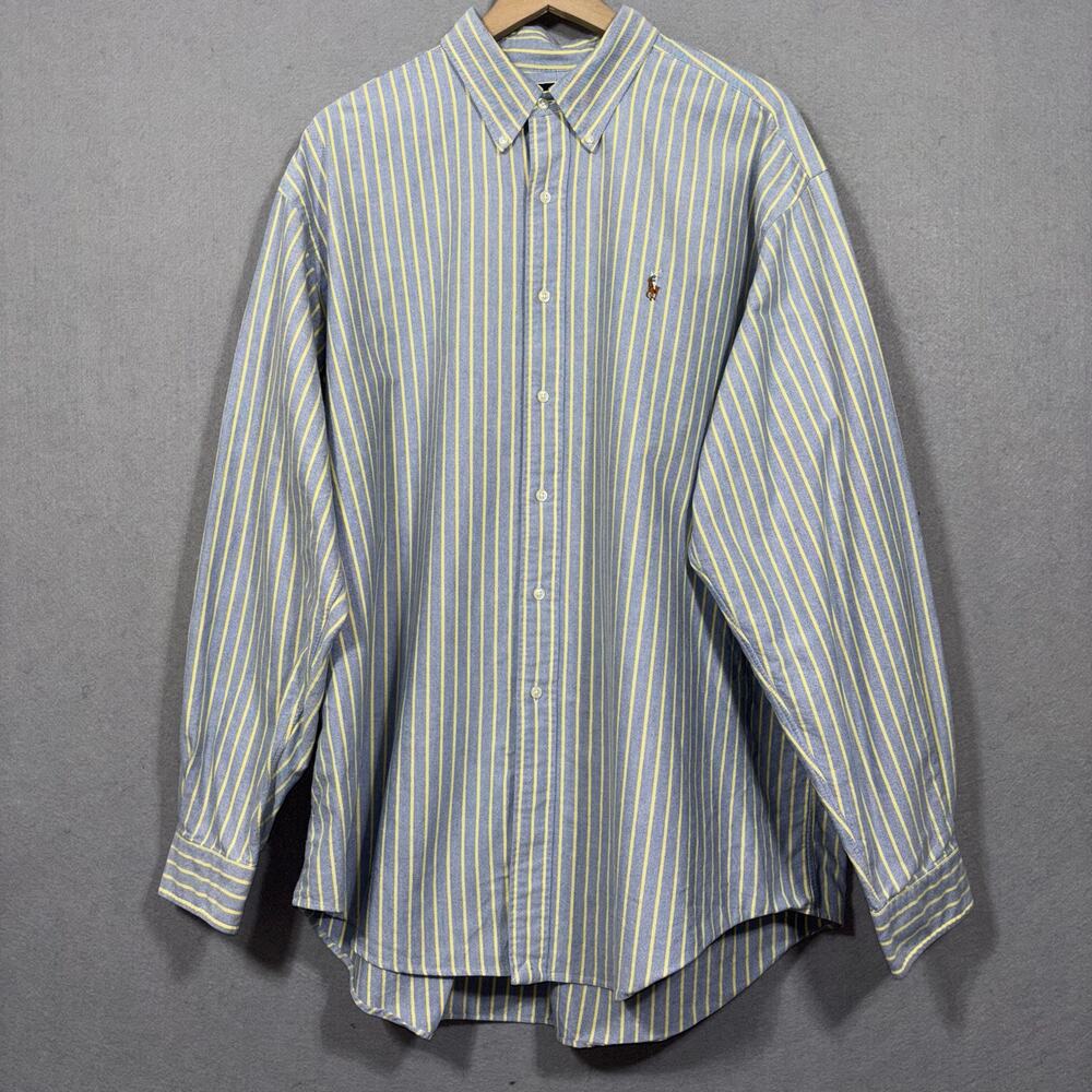Ralph Lauren Striped‎ Shirt XXL Blue Yellow Long Sleeve Classic Preppy Heritage